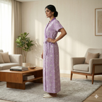 Pure Cotton Light Purple Carnation Housecoat