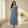 Pure Cotton A-Line Blue Rose Nighty