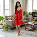 Fancy Crimson Red Sleepwear Nighty With Panty Set