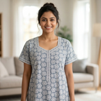 Pure Cotton A-Line Light Blue Tulip Nighty