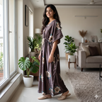 Satin Brown Daisy Kaftan Nighty