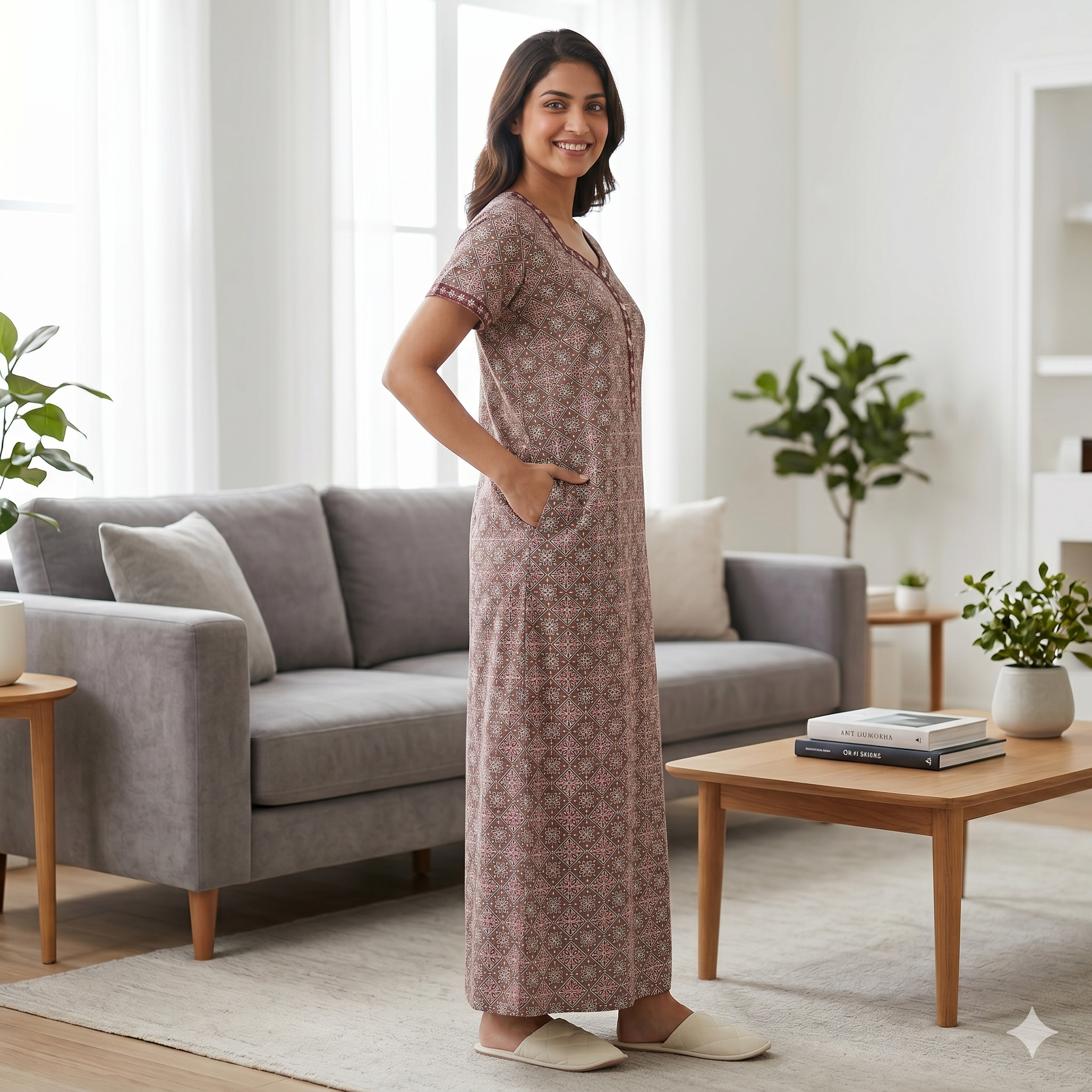 Pure Cotton A-Line Dusky Brown Stock Nighty
