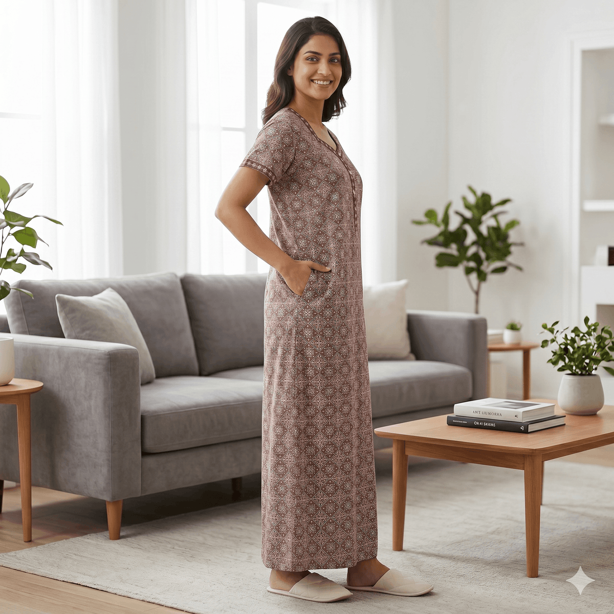 Pure Cotton A-Line Dusky Brown Stock Nighty