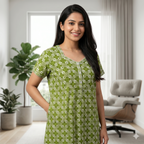 Pure Cotton A-Line Green Rose Nighty
