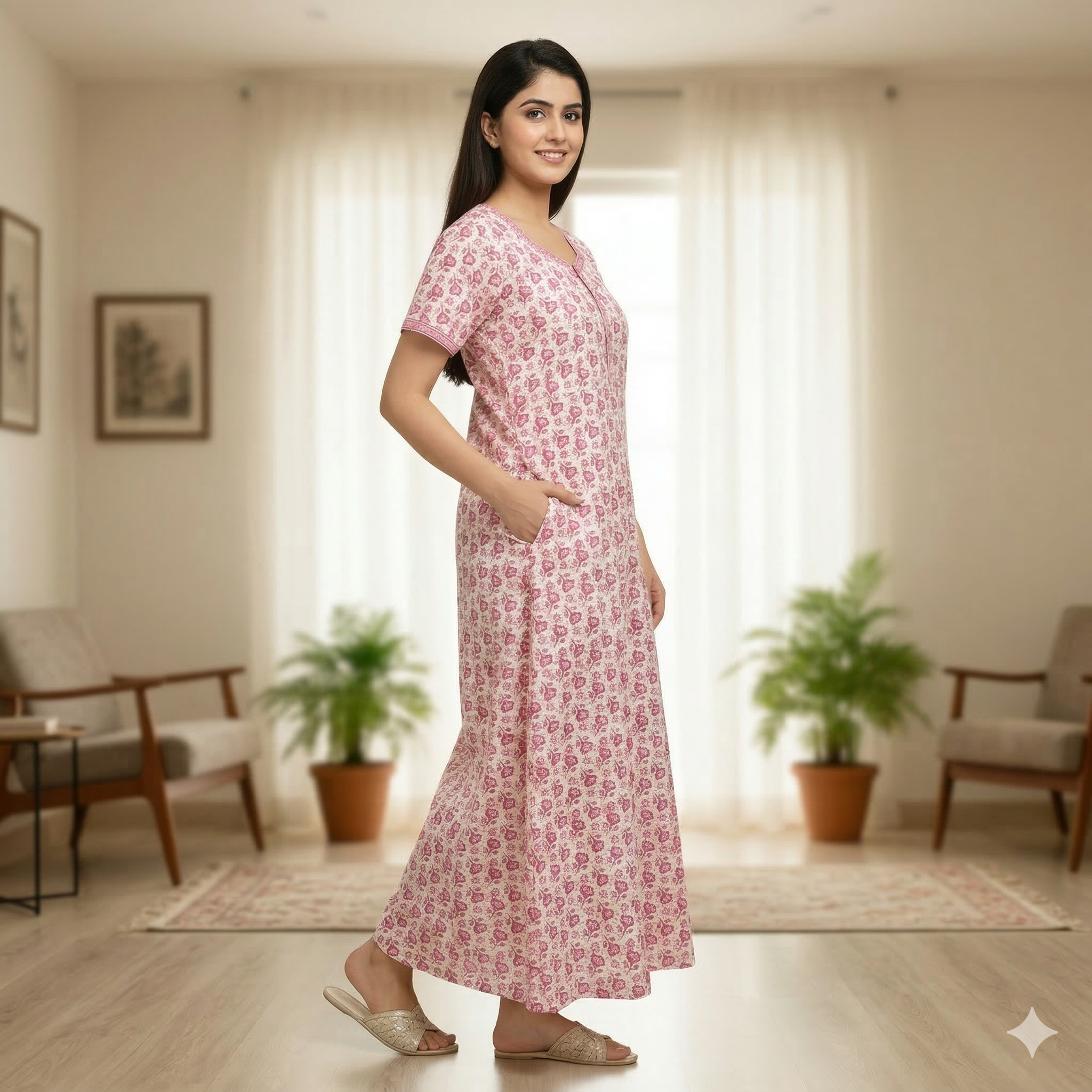 Pure Cotton A-Line Light Pink Orchid Nighty