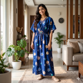 Satin Royal Blue Daisy Kaftan Nighty