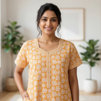 Pure Cotton A-Line Yellow Tulip Nighty