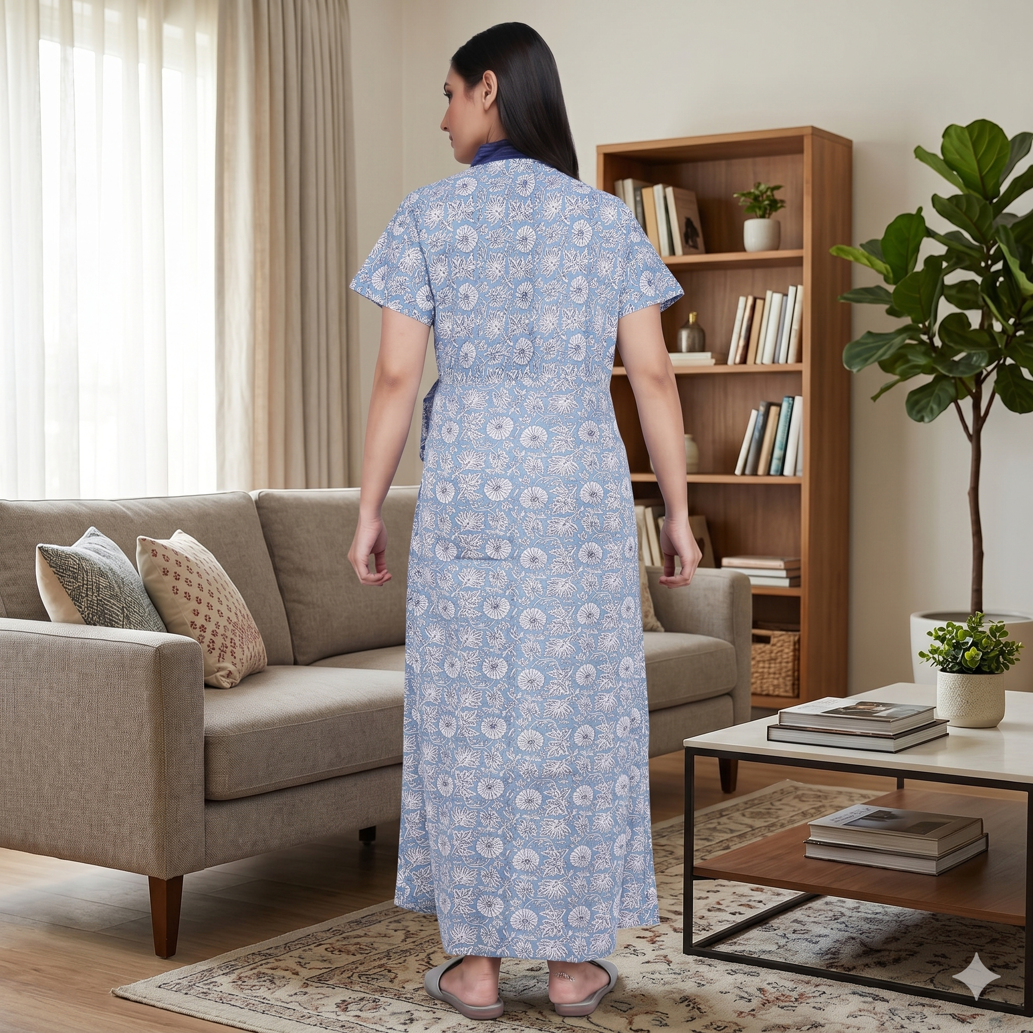 Pure Cotton Blue Daffodil Housecoat