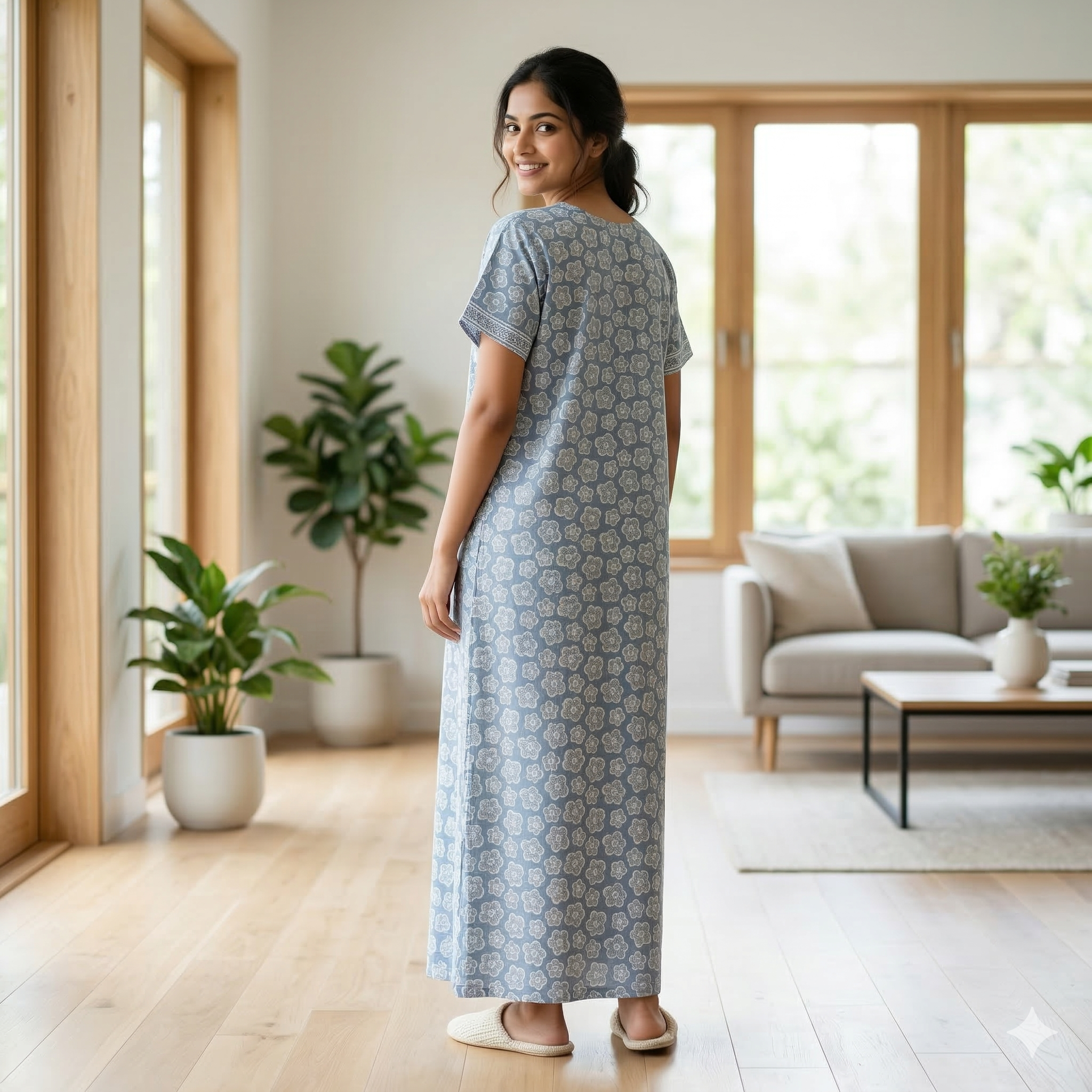 Pure Cotton A-Line Light Blue Tulip Nighty