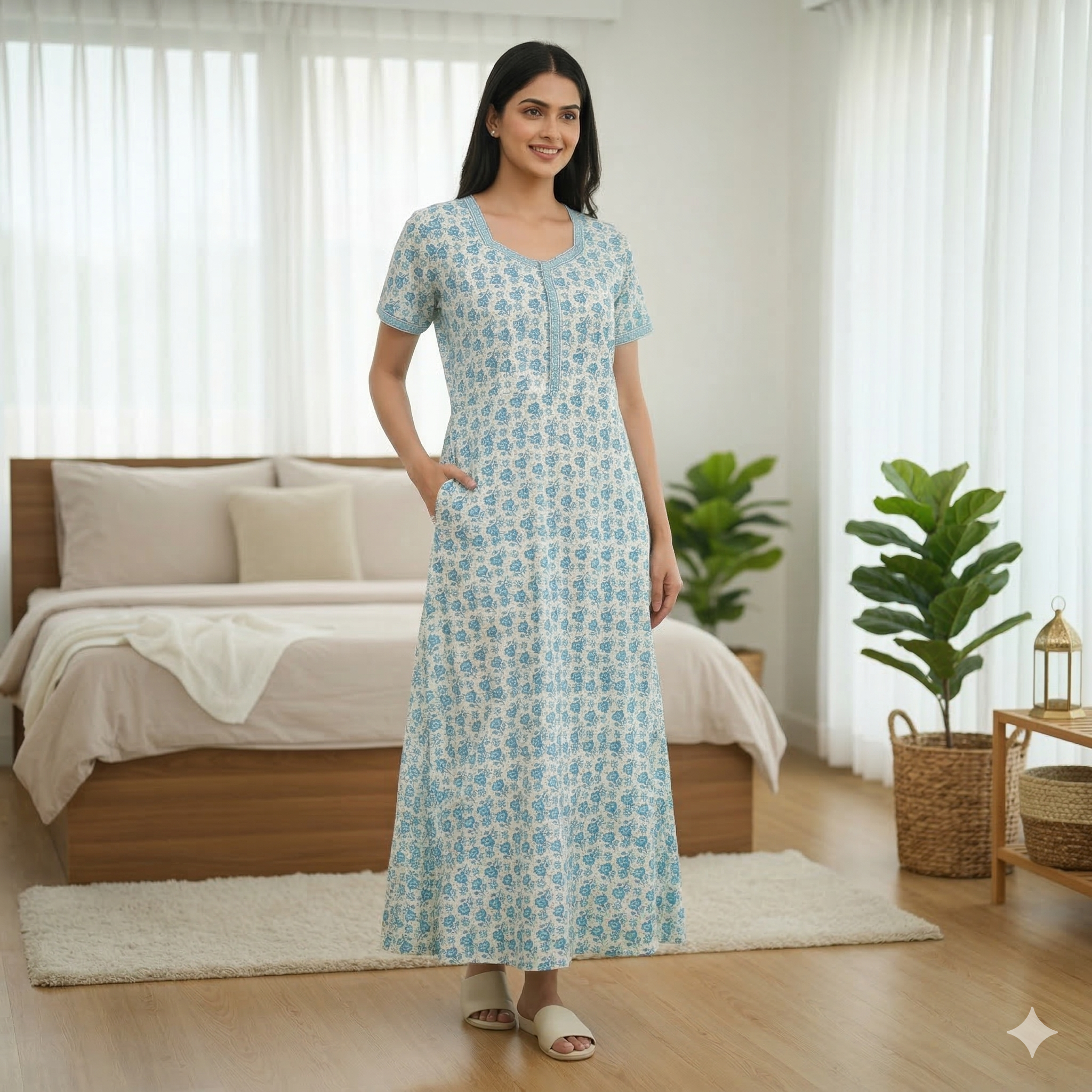 Pure Cotton A-Line Light Sky Orchid Nighty