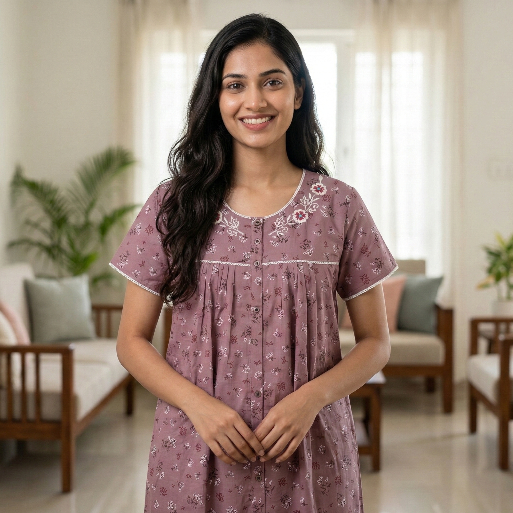 Bizzy Lizzy Light Purple Peony Front Open Nighty