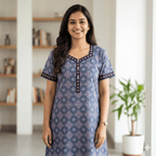 Pure Cotton A-Line Deep Blue Stock Nighty