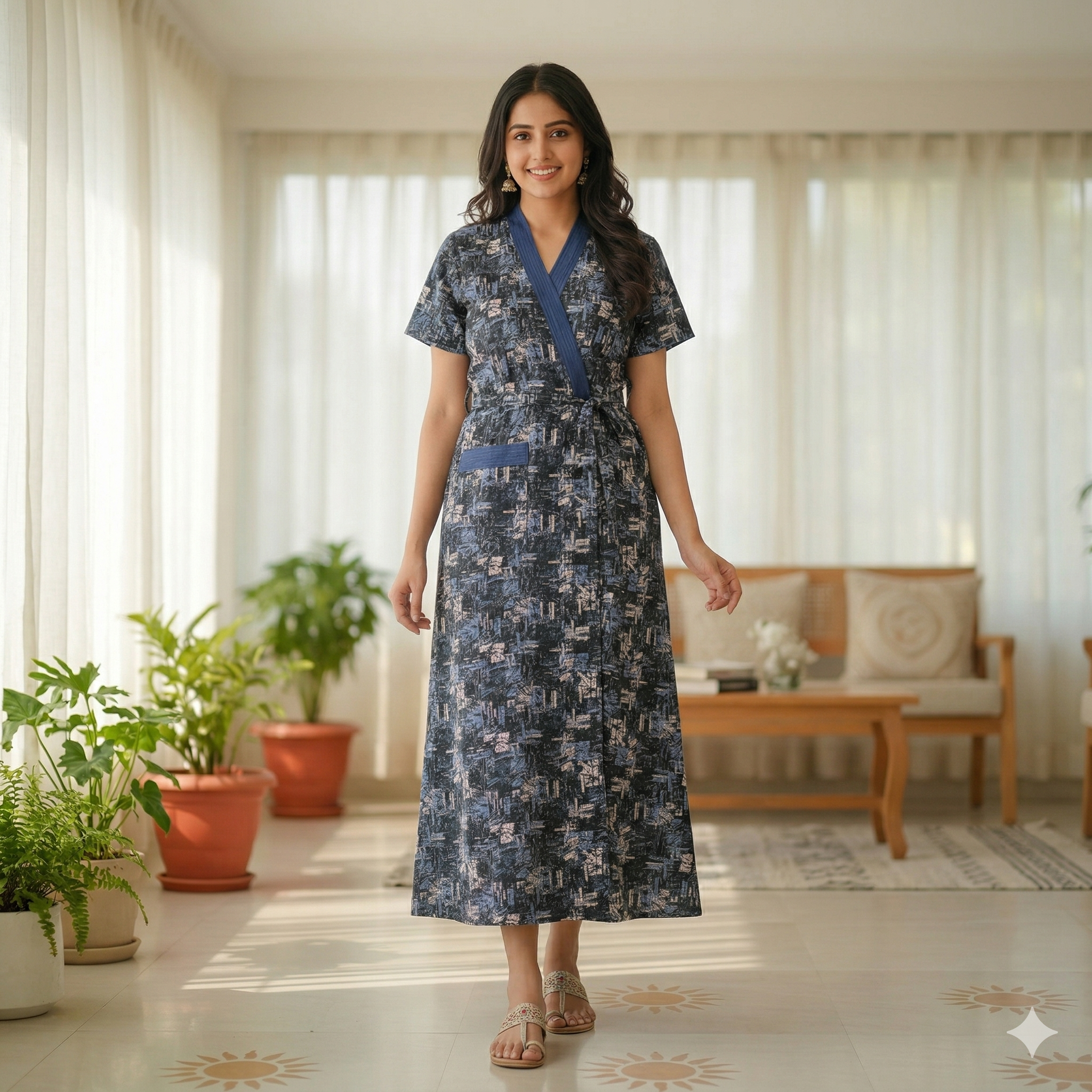 Bizzy Lizzy Vavy Blue Carnation 2pc Set  Housecoat