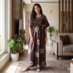 Satin Brown Daisy Kaftan Nighty