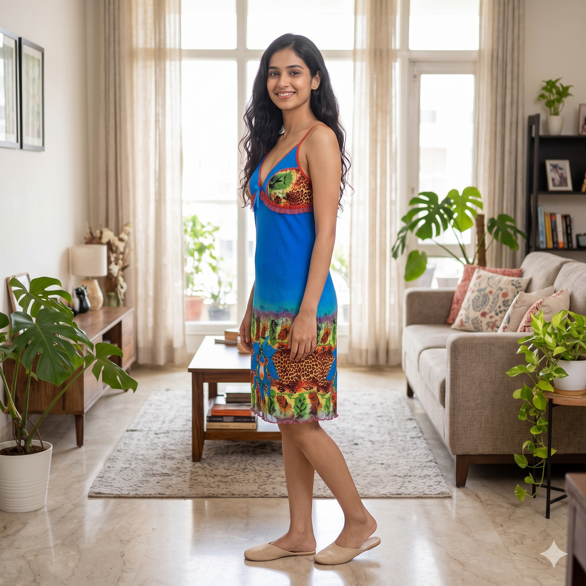 Fancy Royal Blue Sleepwear Nighty With Panty Set