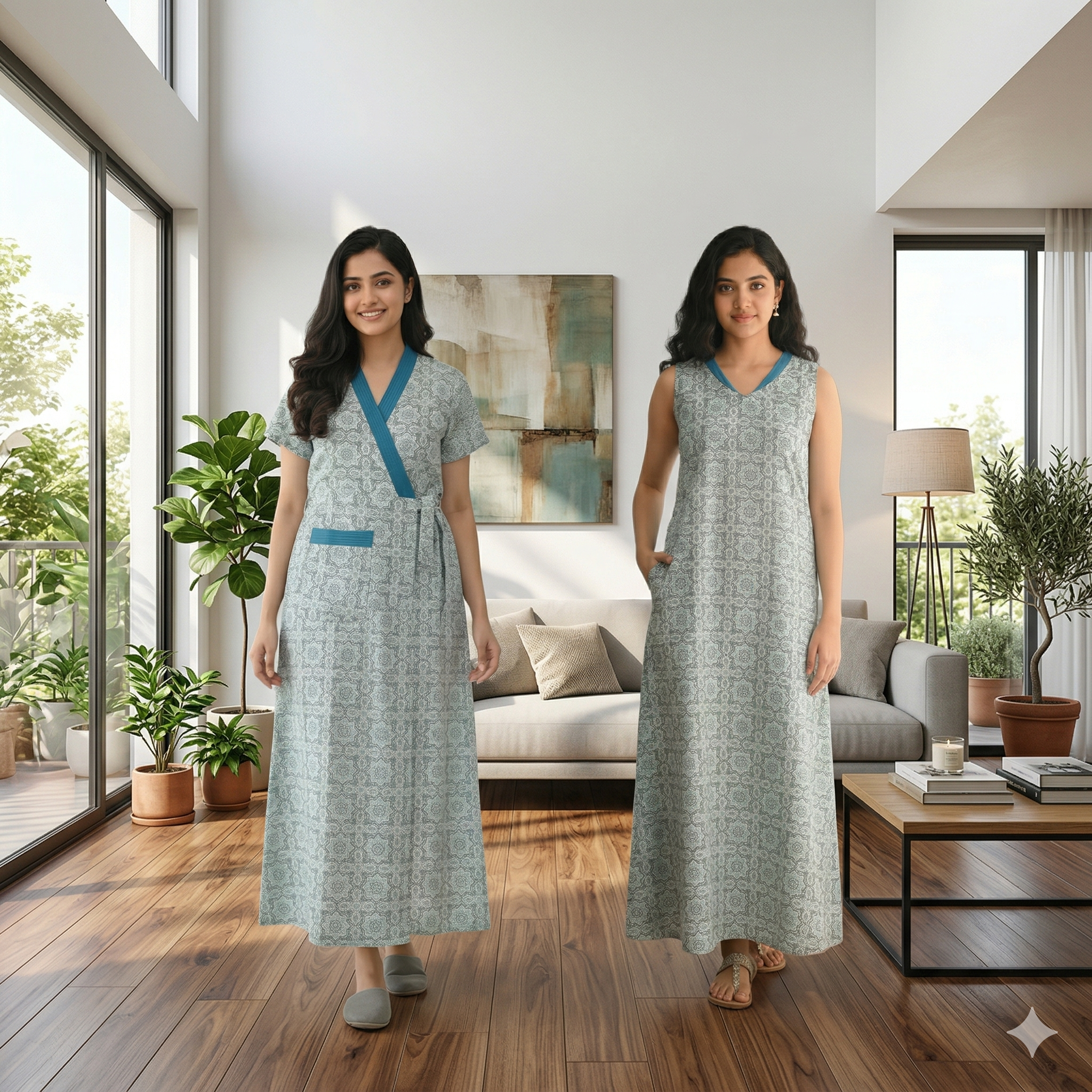 Bizzy Lizzy Sky Blue  Rose 2pc Set  Housecoat