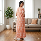 Pure Cotton A-Line Orange Tulip Nighty