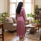 Satin Light Pink Daffodils 2pc Set Housecoat