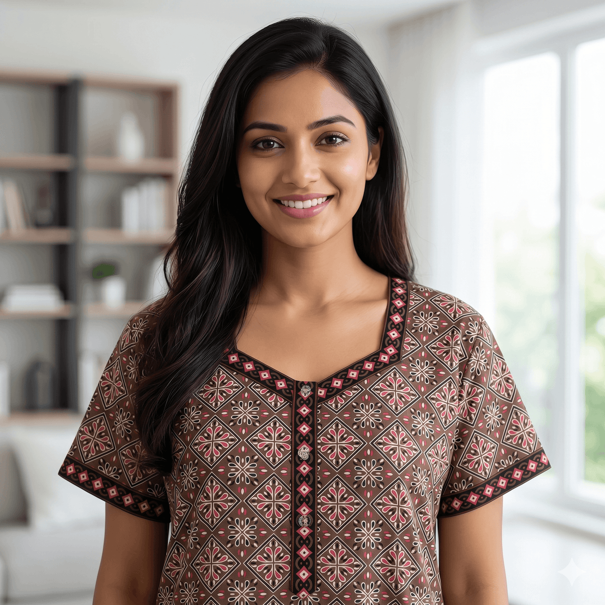 Pure Cotton A-Line Dusky Brown Stock Nighty