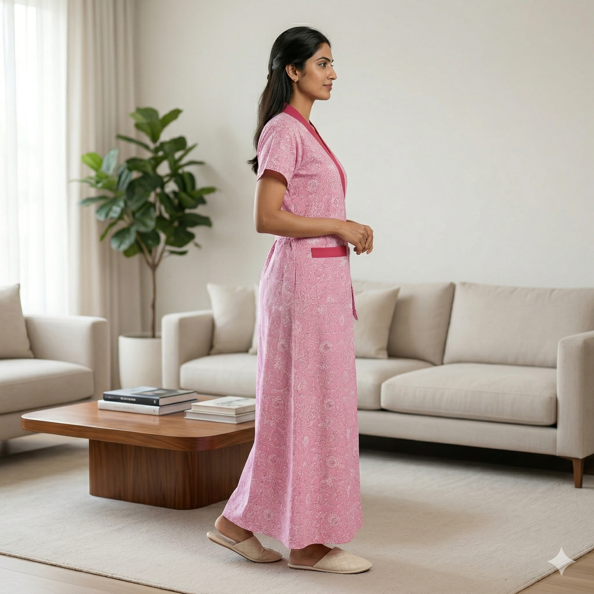 Pure Cotton Pink Carnation Housecoat