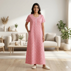 Pure Cotton A-Line Pink Tulip Nighty
