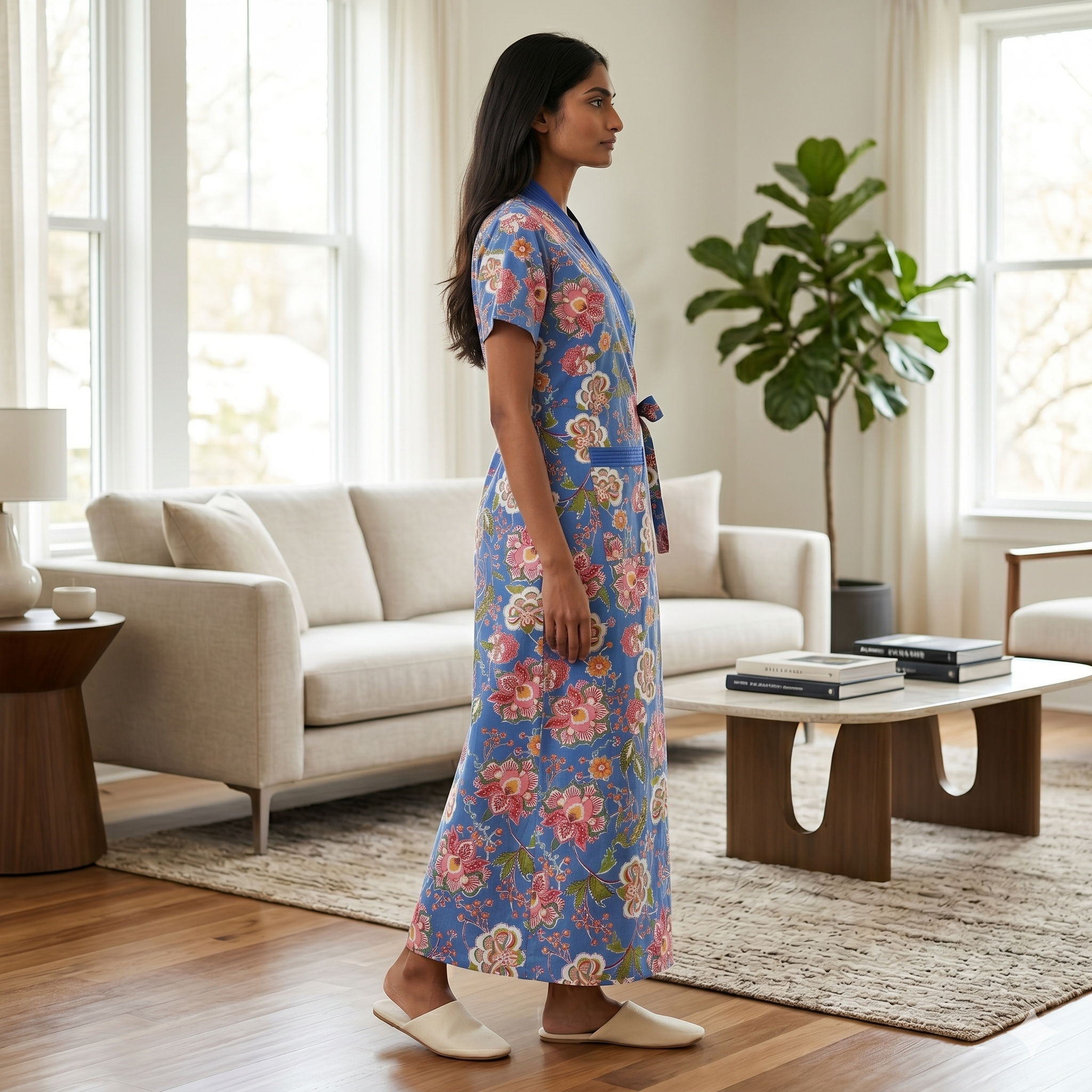 Pure Cotton Blue Peony Housecoat
