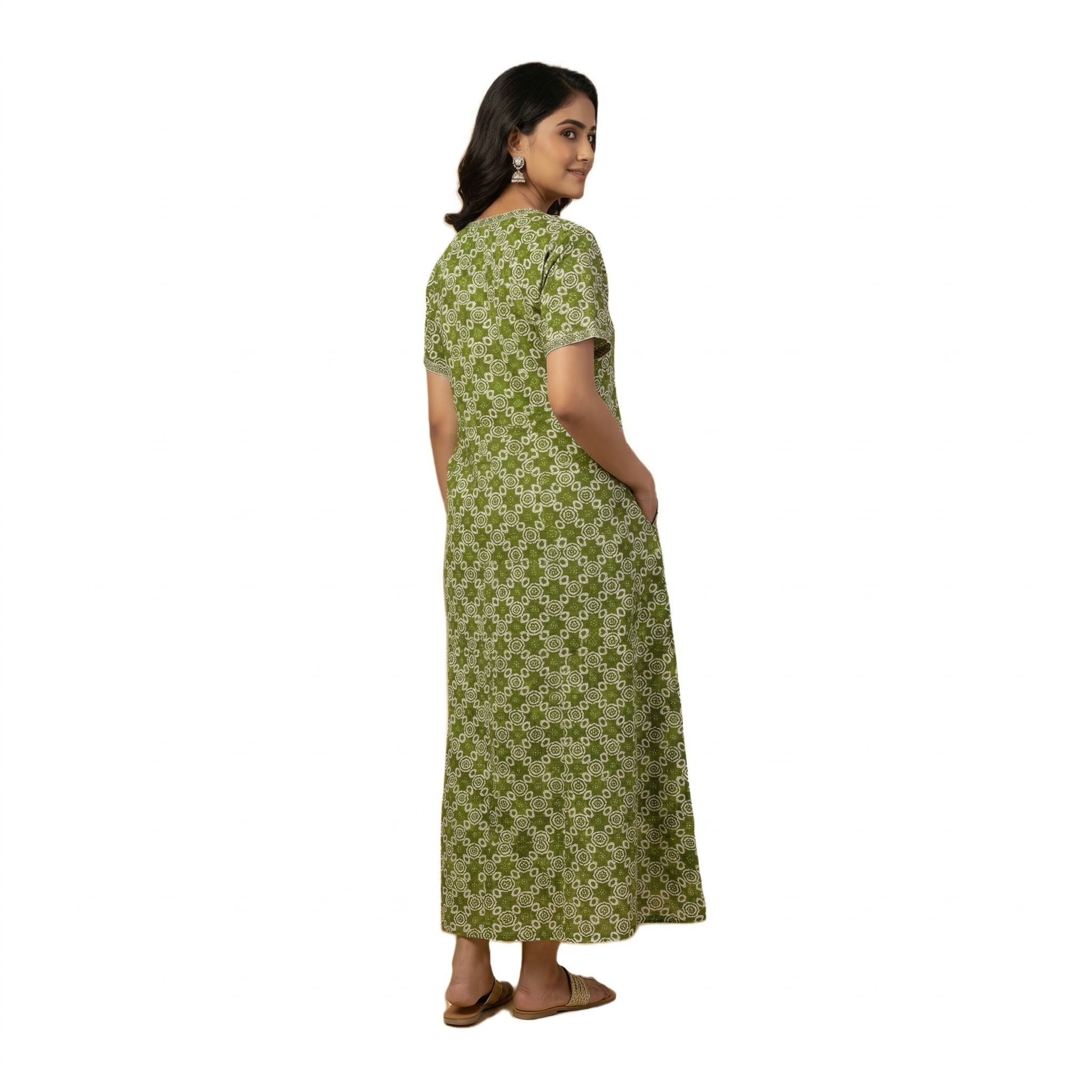 Pure Cotton A-Line Green Rose Nighty