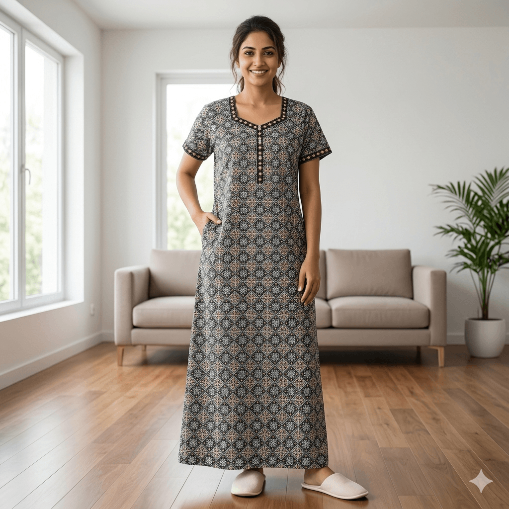 Pure Cotton A-Line Green Stock Nighty