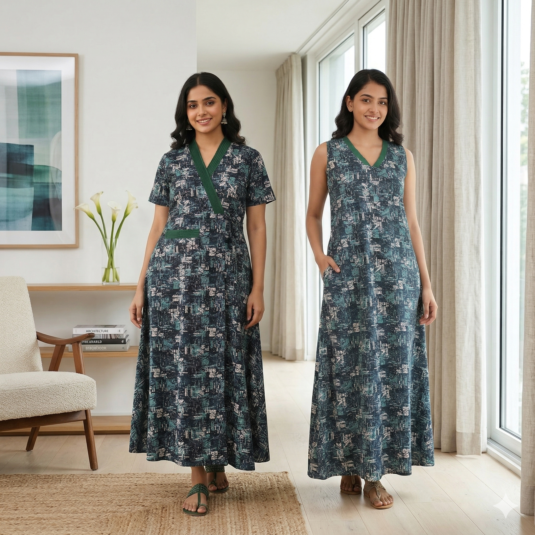 Bizzy Lizzy Green Carnation 2pc Set  Housecoat