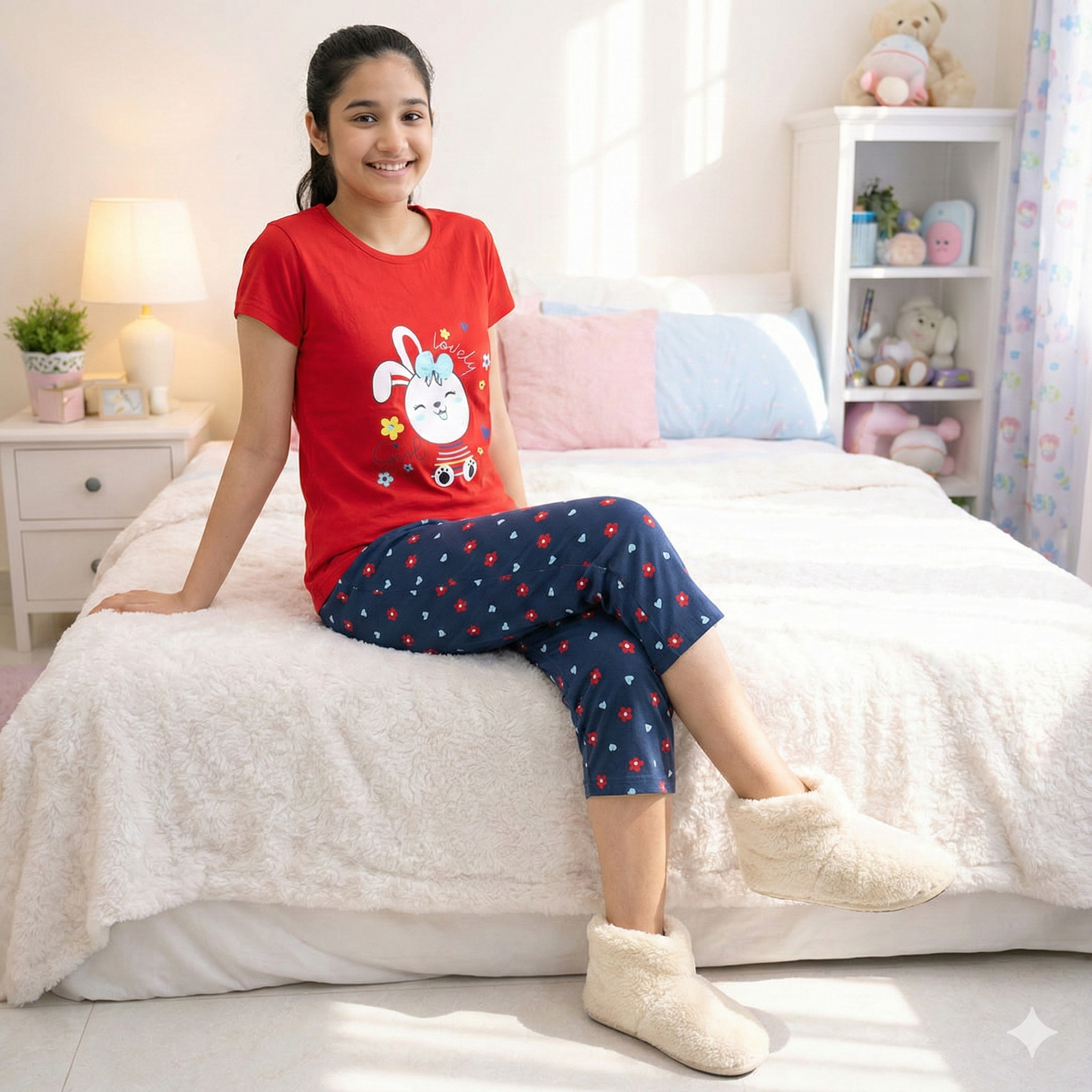 Premium Cotton Hosiery Girls Night Suit