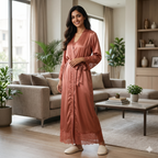 Satin Light Orange Daffodils 2pc Set Housecoat