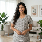 Pure Cotton A-Line Grey Tulip Nighty