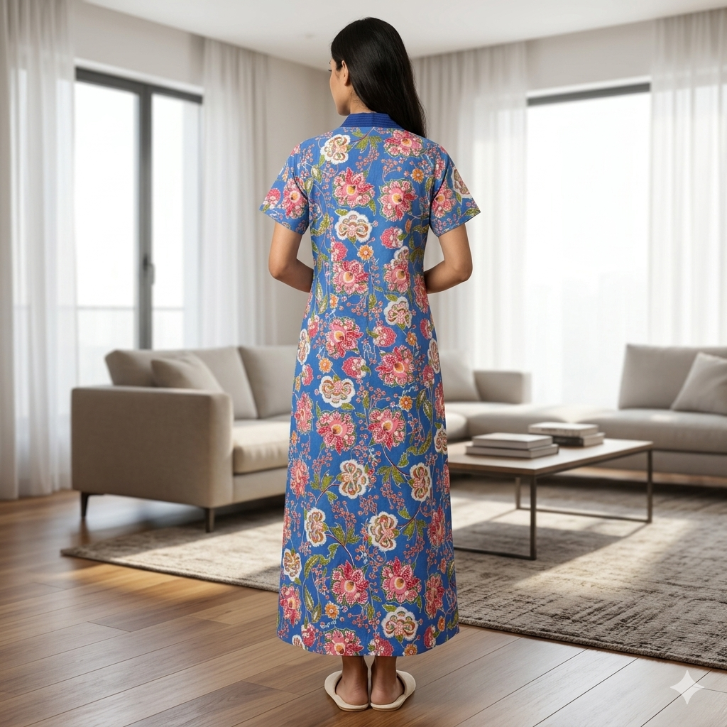 Pure Cotton Blue Peony Housecoat