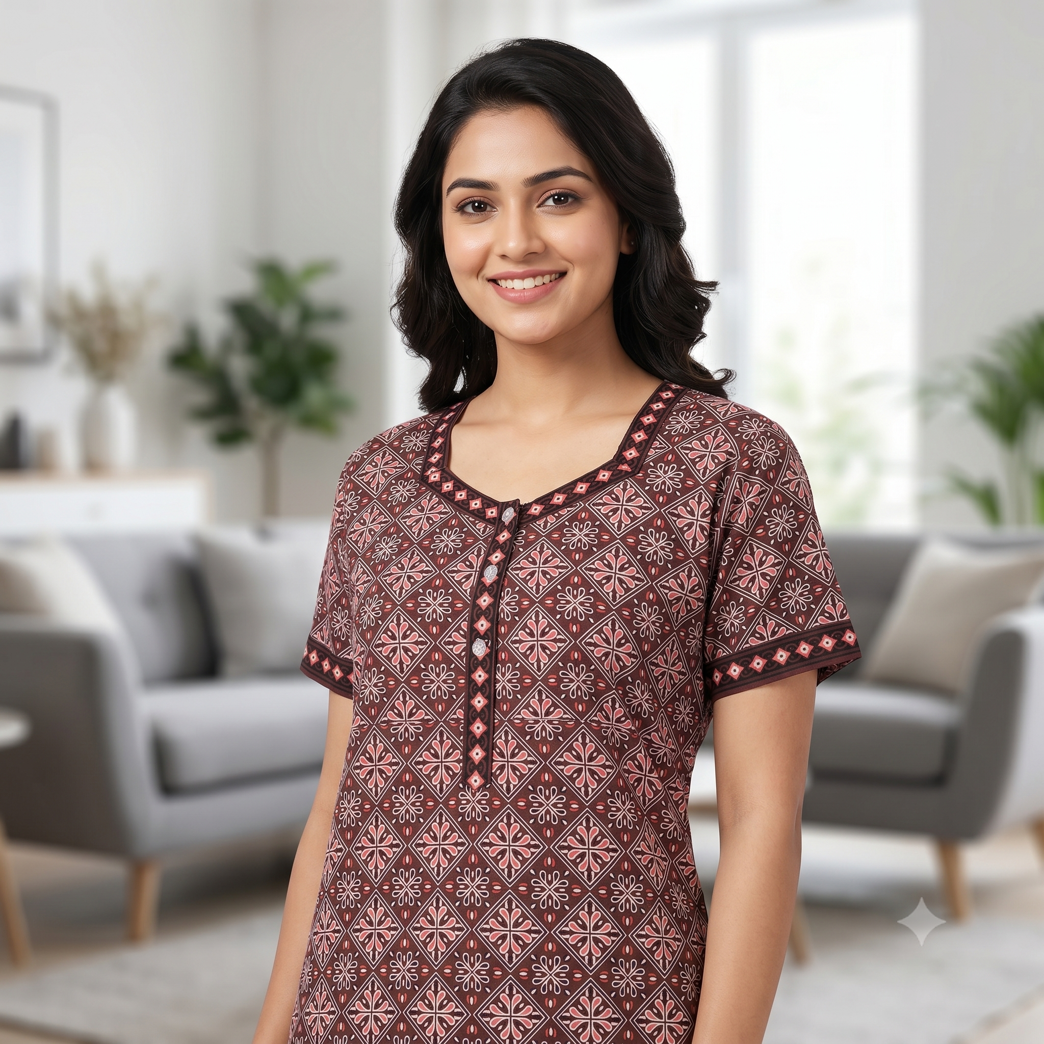 Pure Cotton A-Line Maroon Stock Nighty