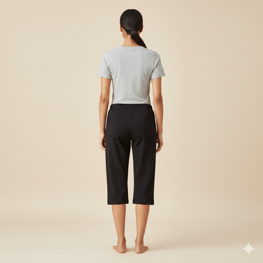 Cotton Hosiery Black Plain Diamond Capri