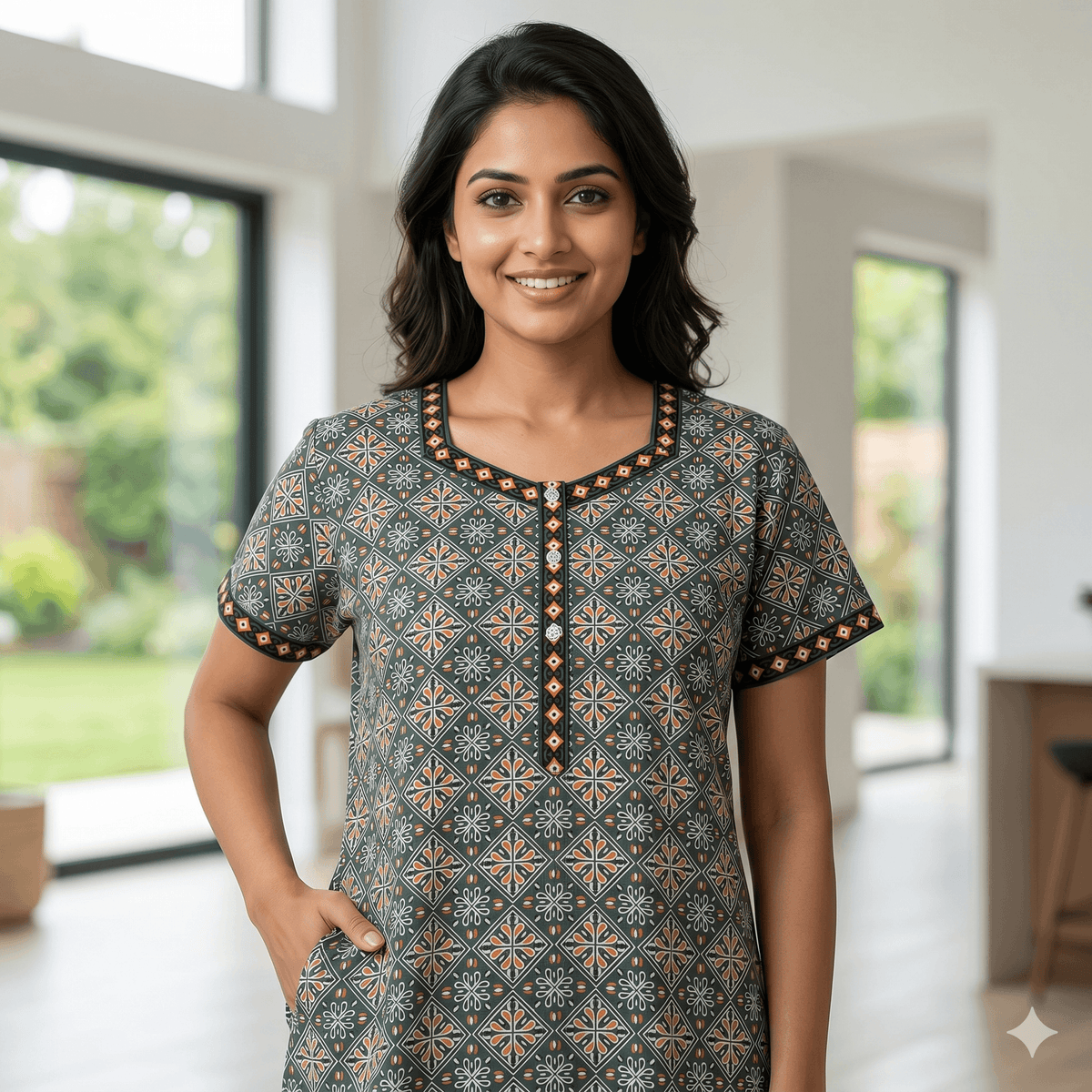 Pure Cotton A-Line Green Stock Nighty