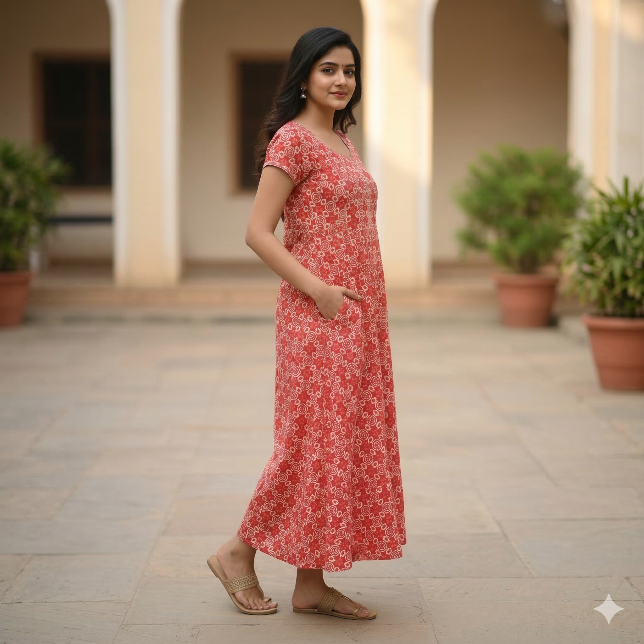 Pure Cotton A-Line Orange Rose Nighty