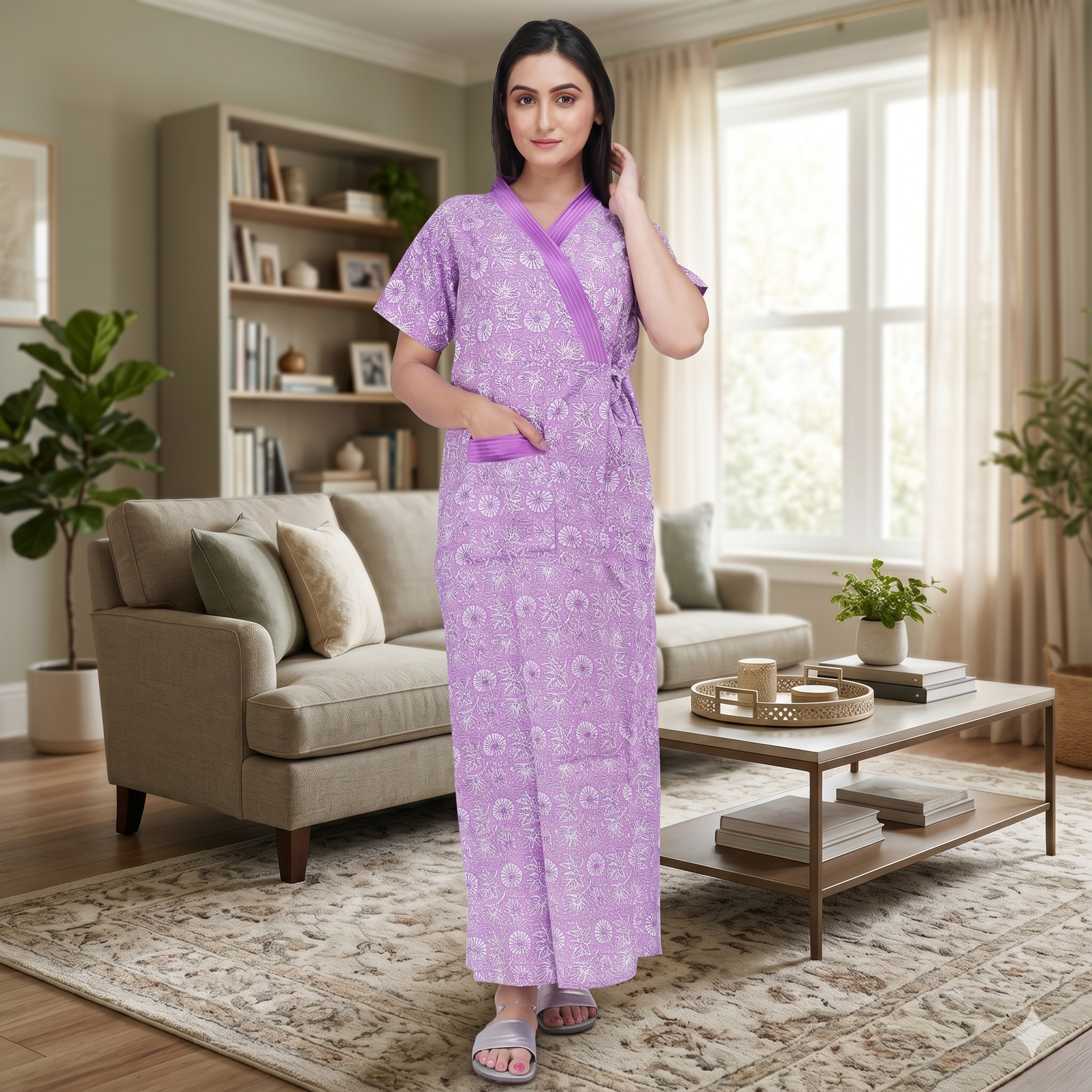 Pure Cotton Purple  Daffodil Housecoat