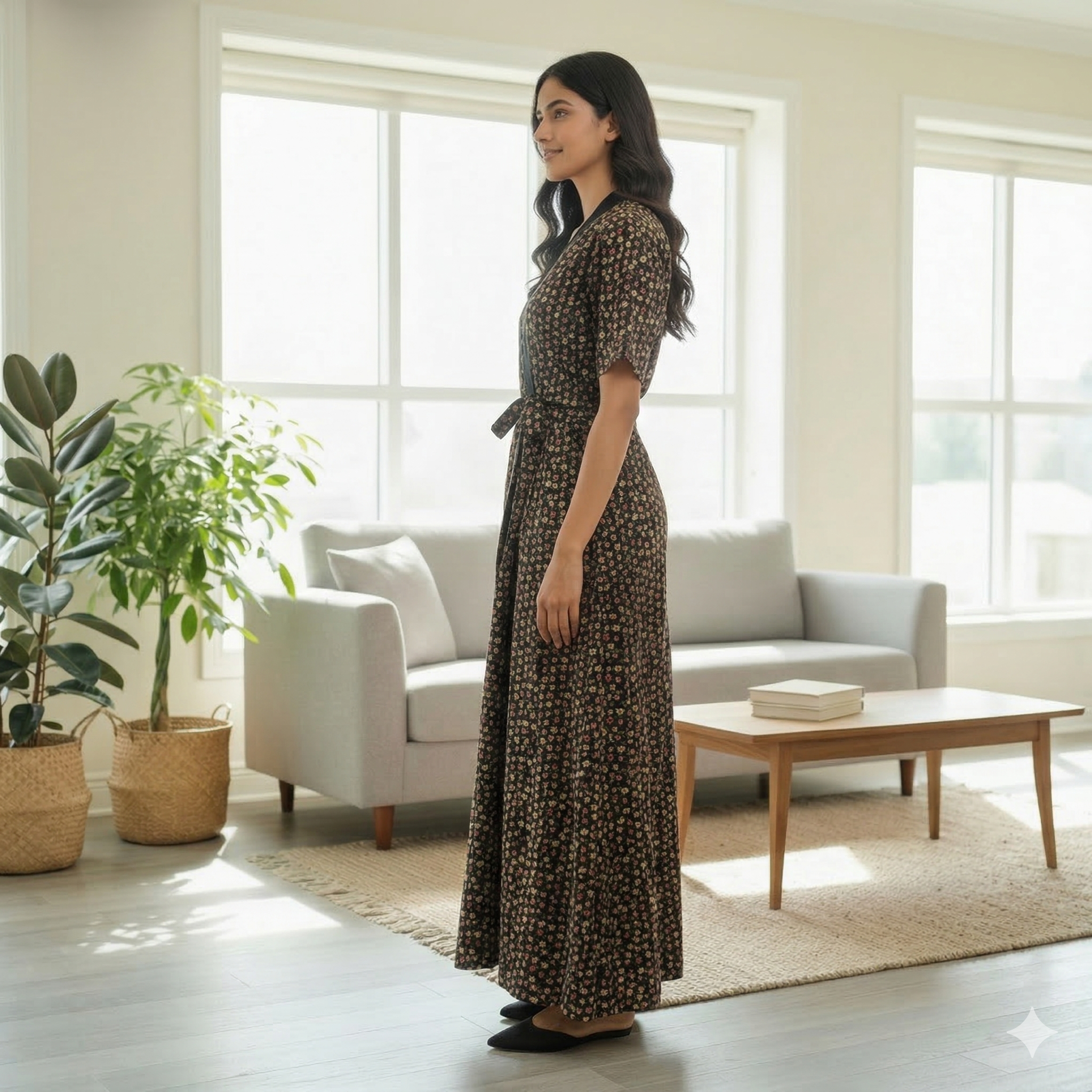 Bizzy Lizzy Black Carnation 2pc Set  Housecoat