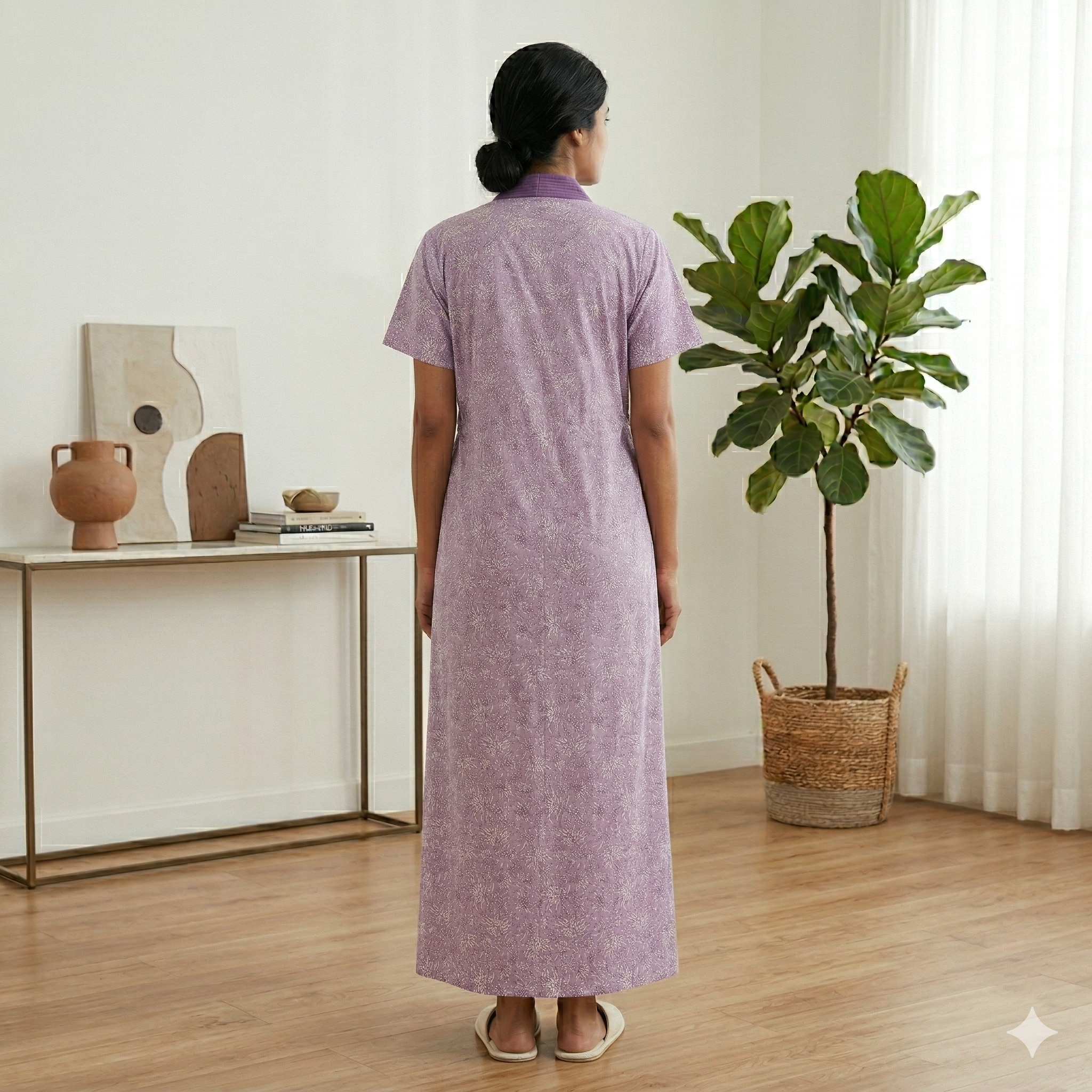 Pure Cotton Light Purple Peony Housecoat