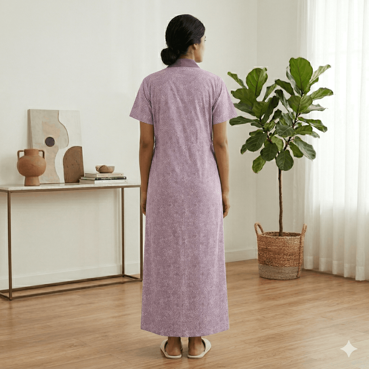 Pure Cotton Light Purple Peony Housecoat