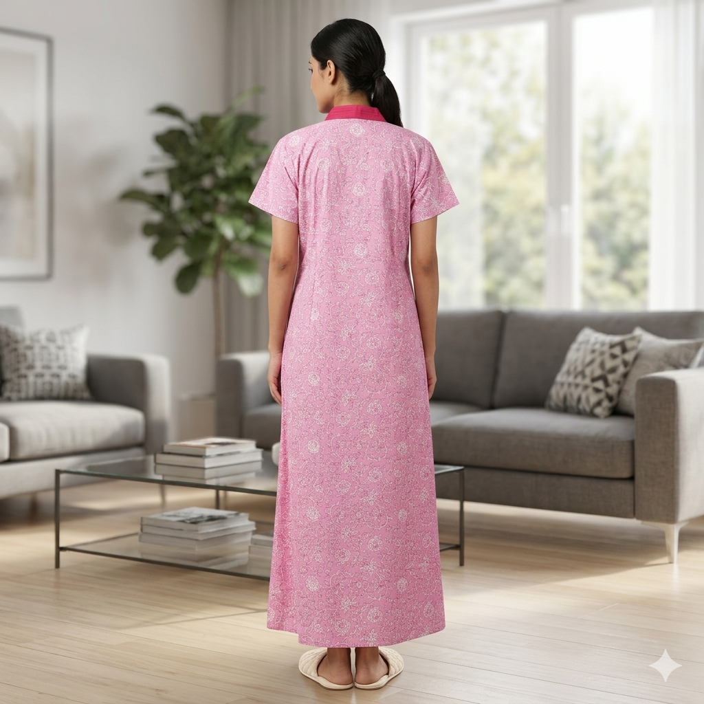Pure Cotton Pink Carnation Housecoat
