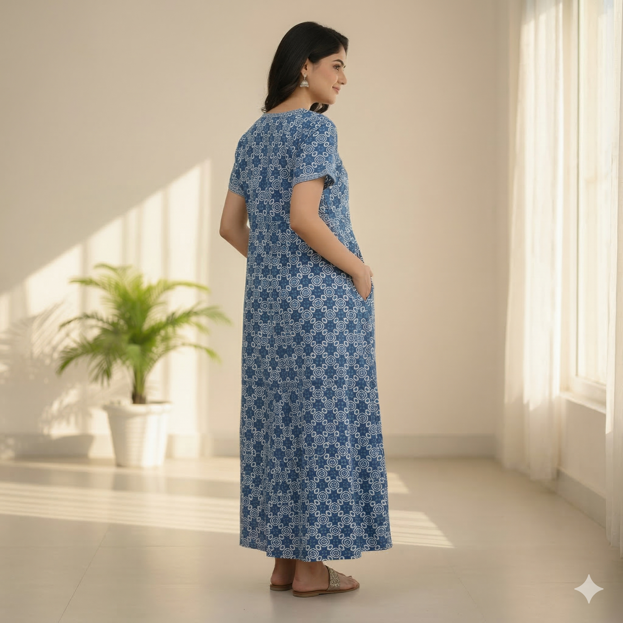 Pure Cotton A-Line Blue Rose Nighty