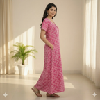 Pure Cotton A-Line Pink Rose Nighty