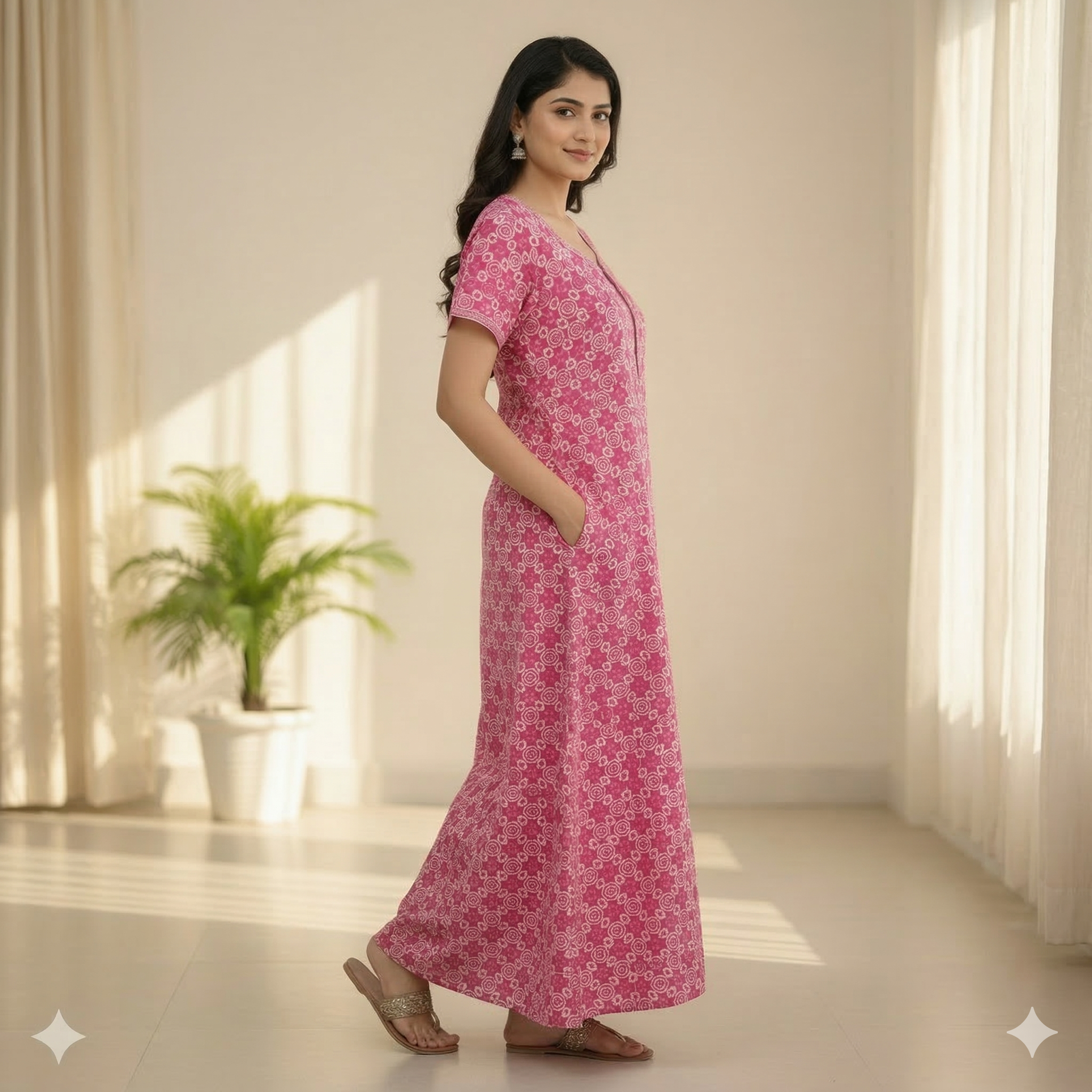 Pure Cotton A-Line Pink Rose Nighty