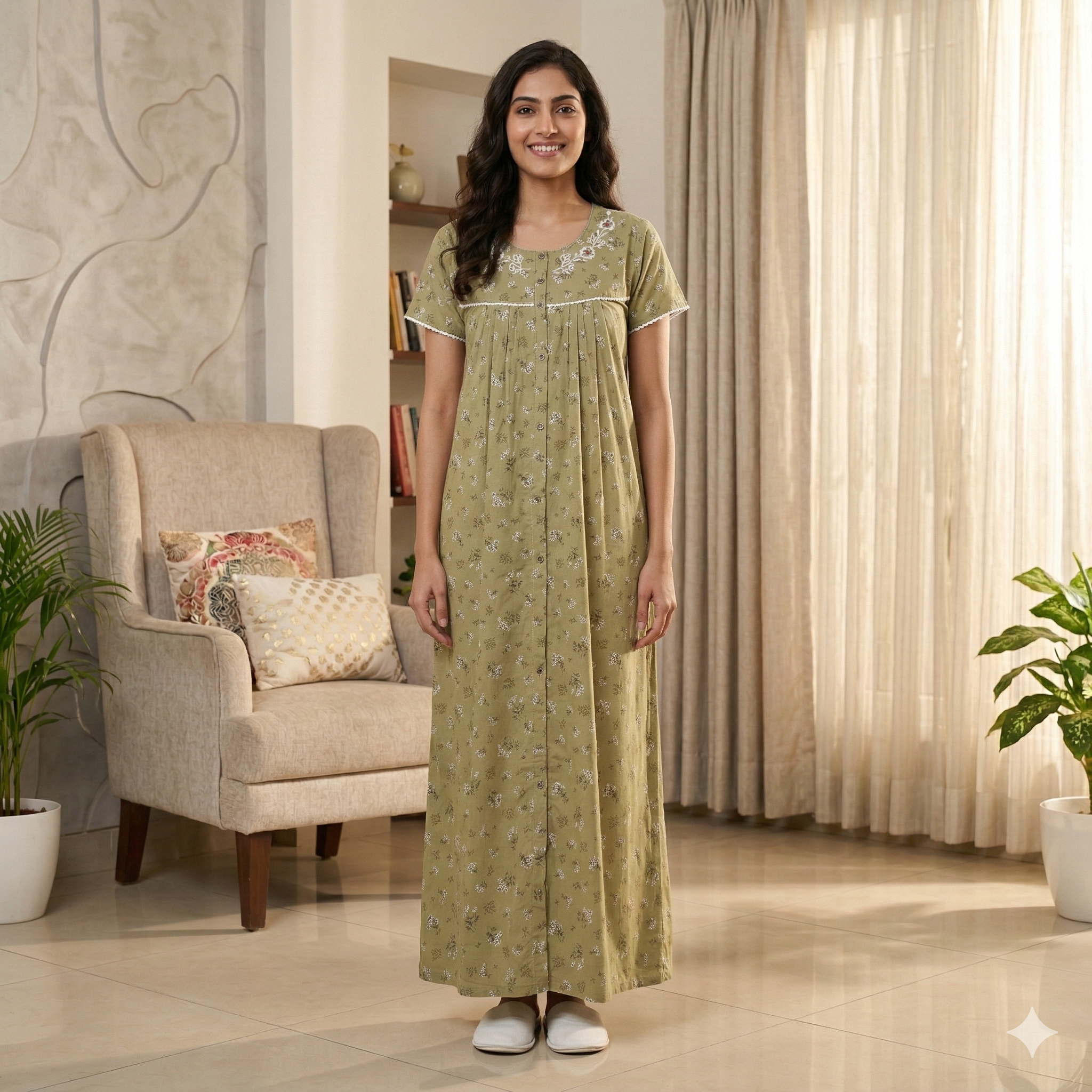 Bizzy Lizzy Saga Green Peony Front Open Nighty