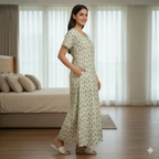 Pure Cotton A-Line Light Green Orchid Nighty