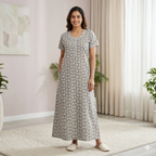 Pure Cotton A-Line Grey Tulip Nighty
