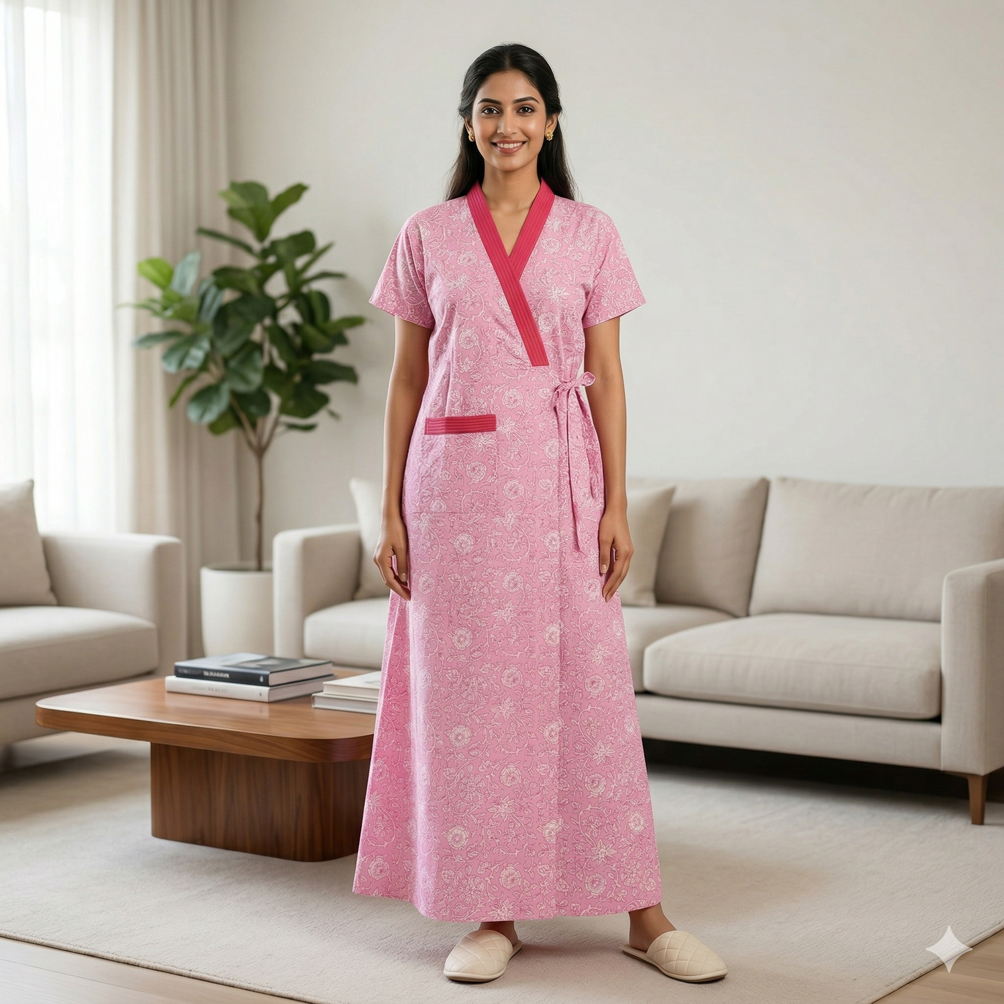 Pure Cotton Pink Carnation Housecoat