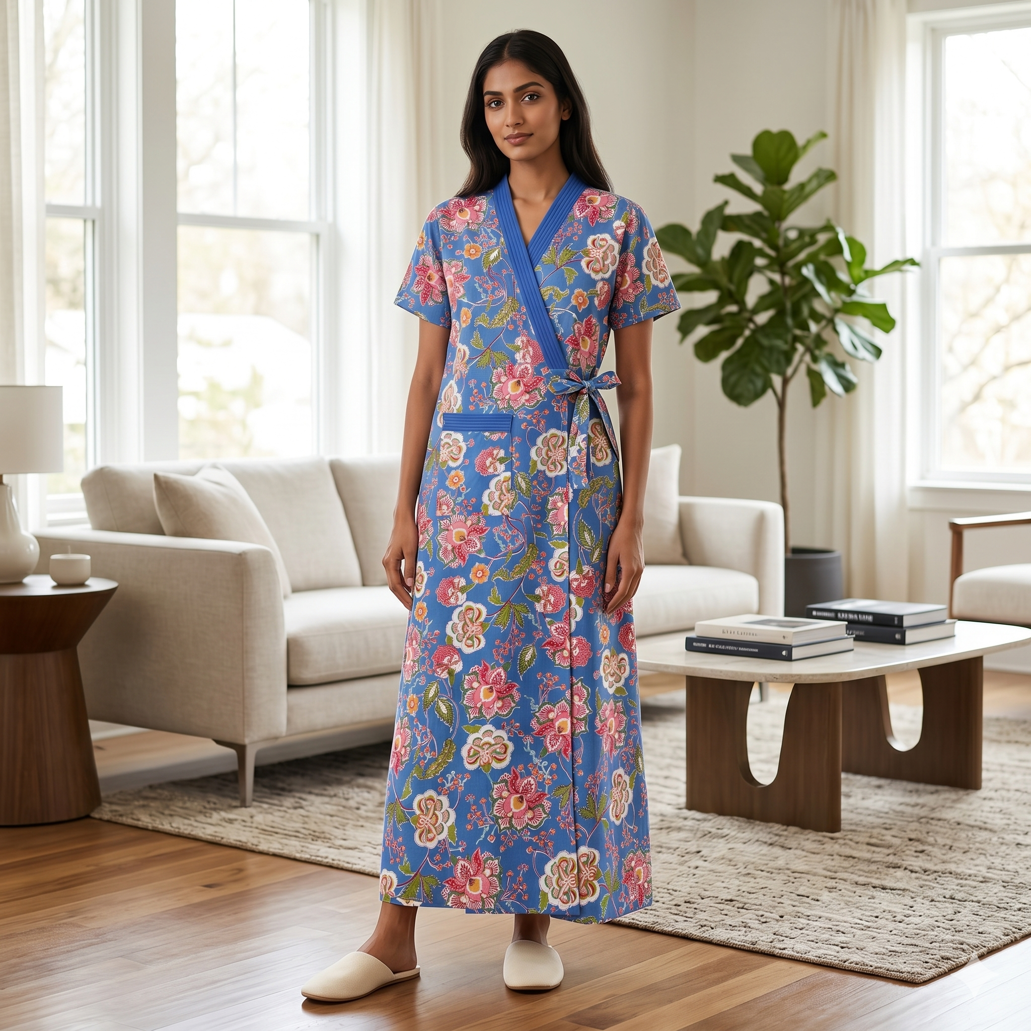 Pure Cotton Blue Peony Housecoat